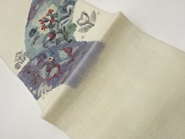 JAPANESE KIMONO / HAND WOVEN MAWATA TSUMUGI ABSTRACT GRASS / FLOWER PA